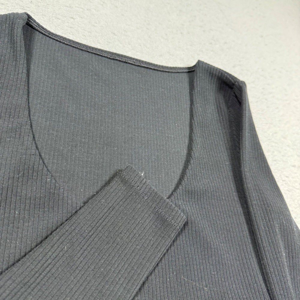 Alo Yoga Black Ribbed Long Sleeve Shrug Cropped Bolero Top